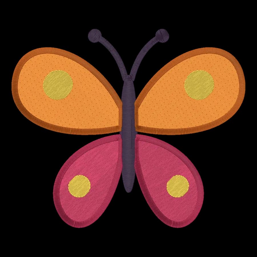 Butterfly machine embroidery design, stitched