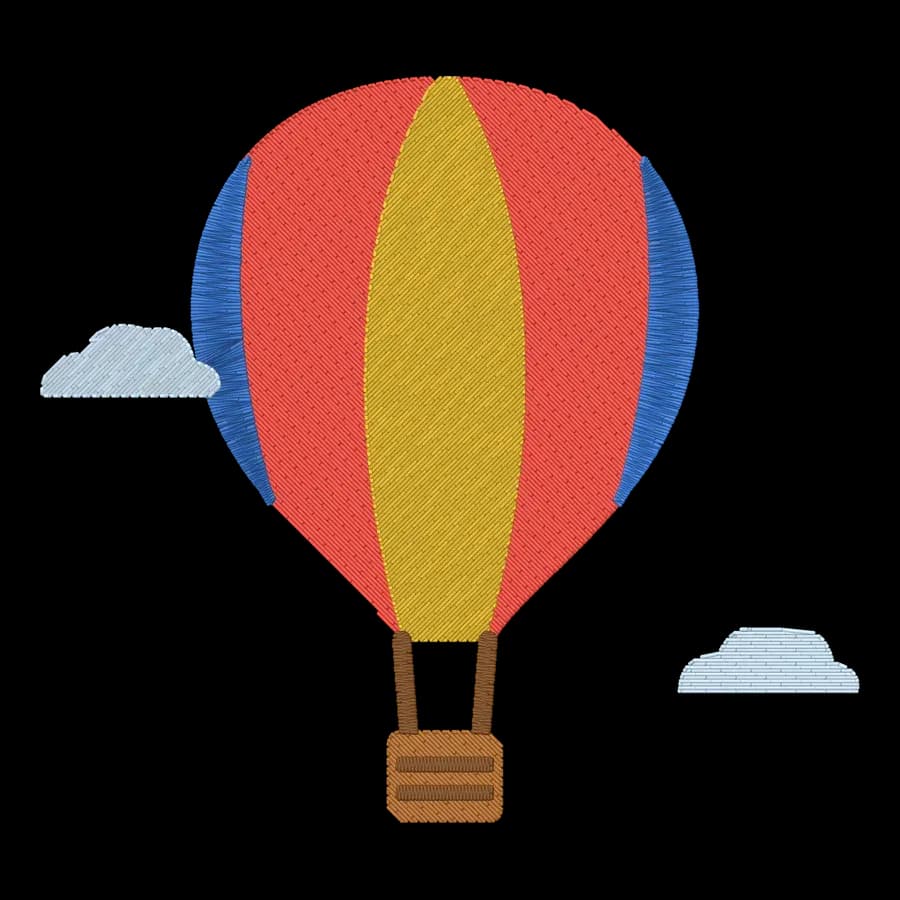 Hot air balloon machine embroidery design, stitched