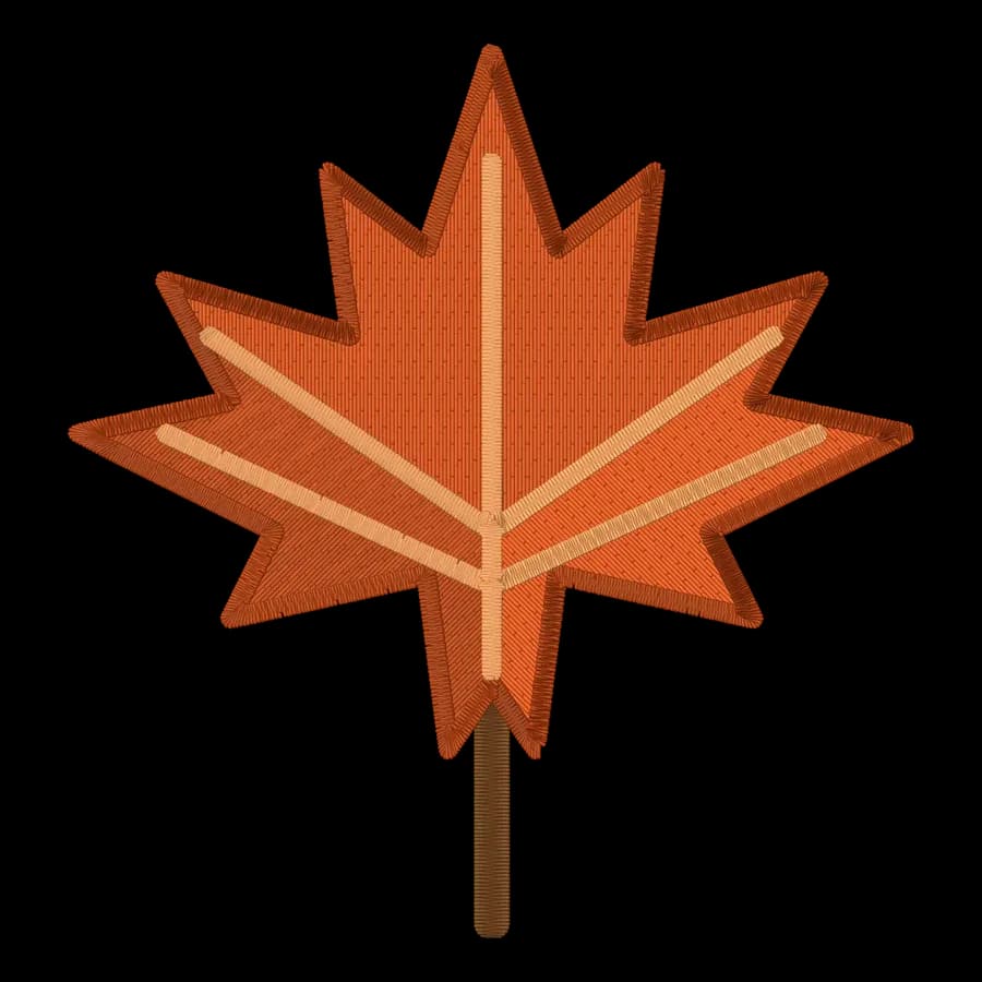 Maple leaf machine embroidery design, stitched