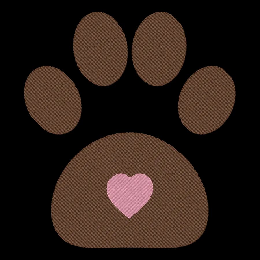 Paw print machine embroidery design, stitched
