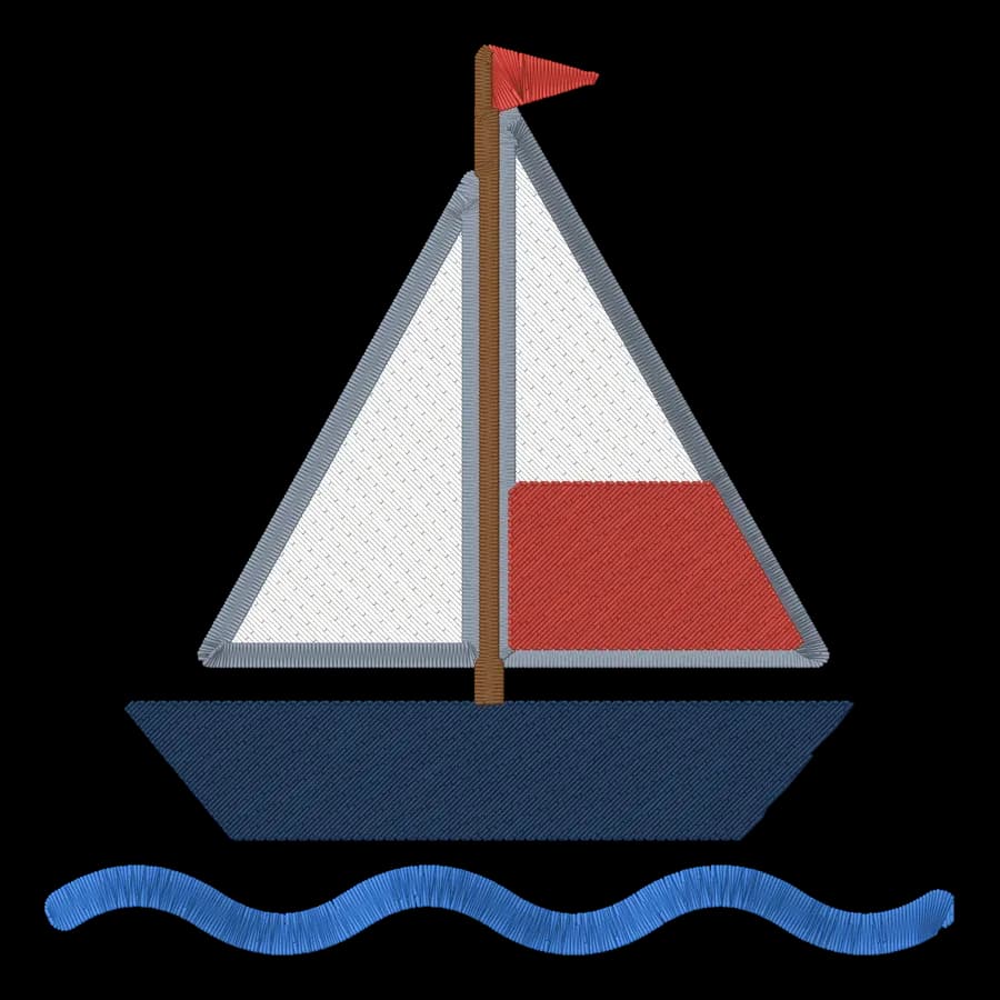 Sailboat machine embroidery design, stitched