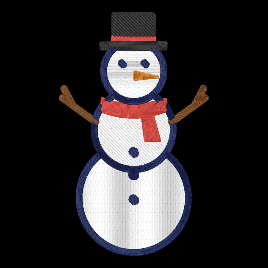 Snowman machine embroidery design, stitched