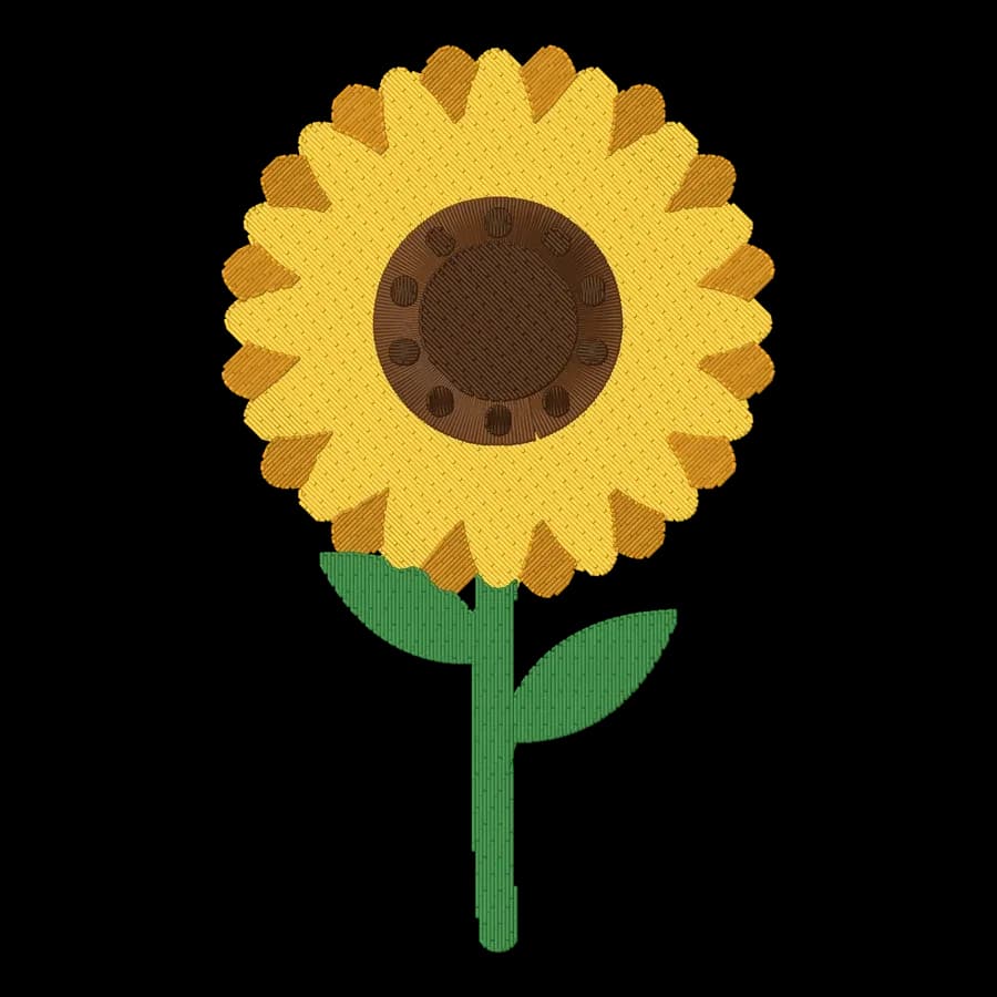 A stitched sunflower embroidery design
