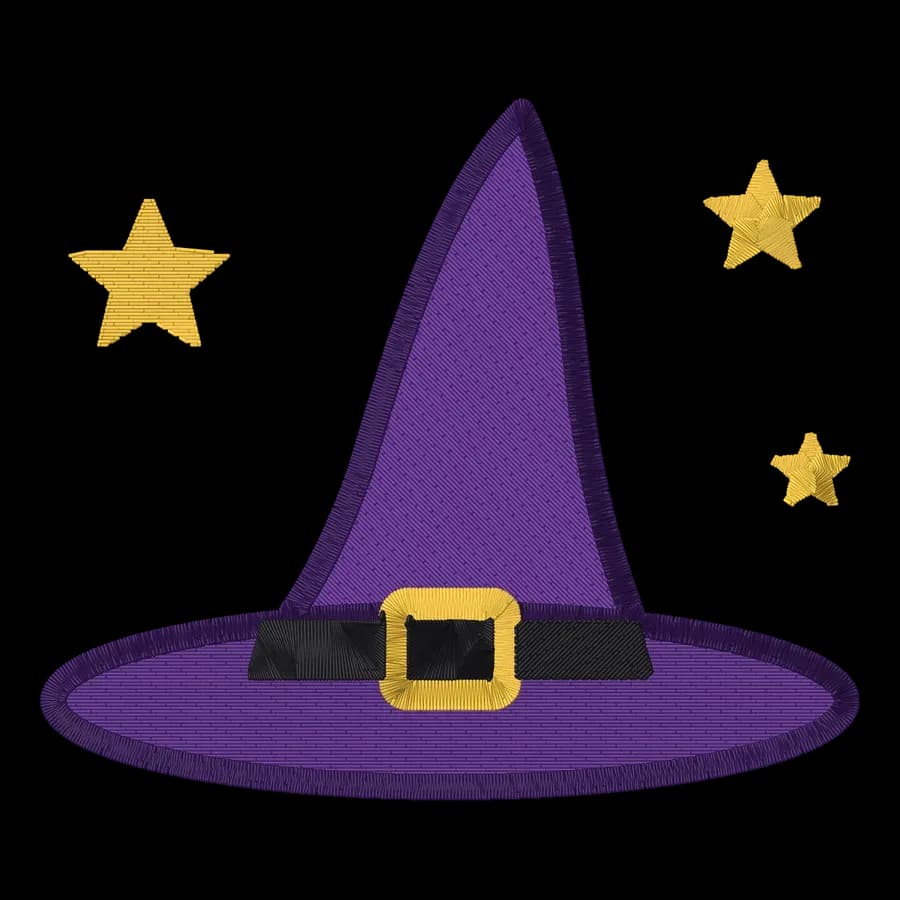 Witch hat machine embroidery design, stitched