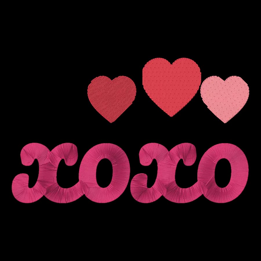 XOXO machine embroidery design, stitched