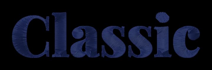 Classic embroidery font sample, stitched