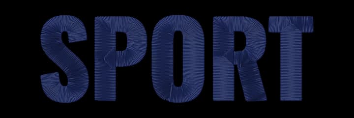 Sport embroidery font sample, stitched