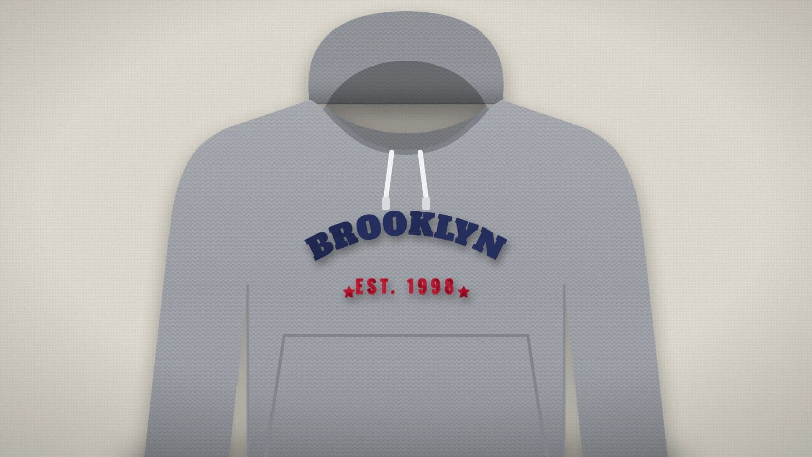 A heather gray hoodie with an arched varsity logo embroidered across the chest