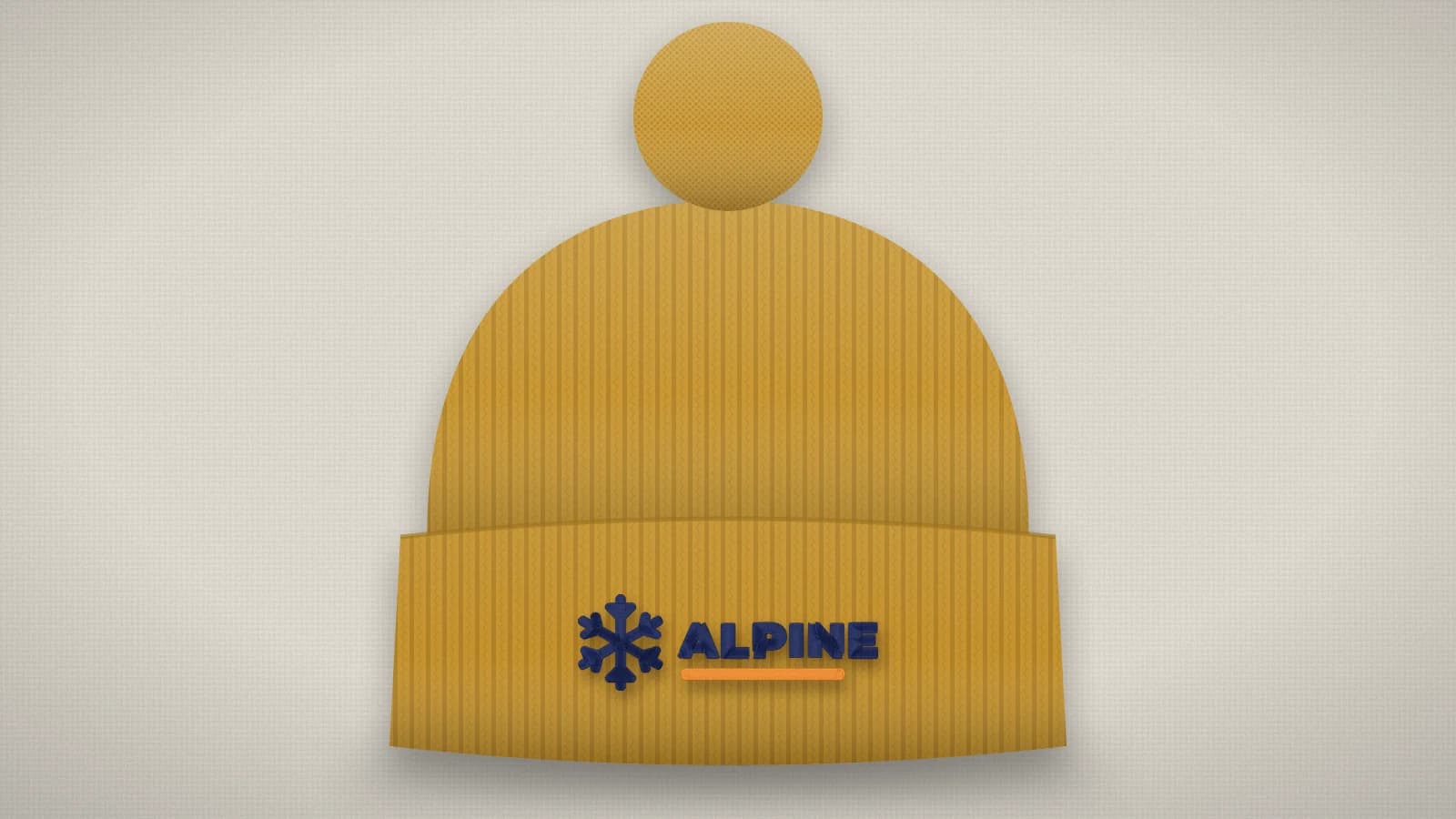 A mustard knit beanie with a navy snowflake and ALPINE logo embroidered on the cuff