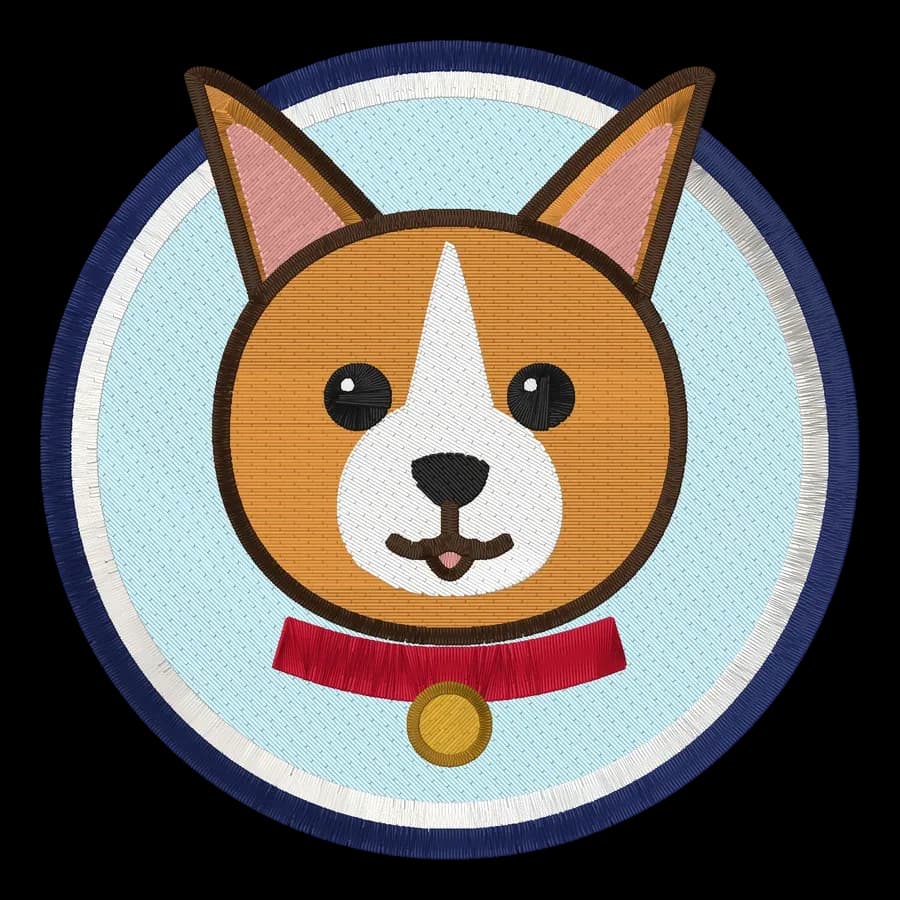 cartoon dog portrait stitched as embroidery